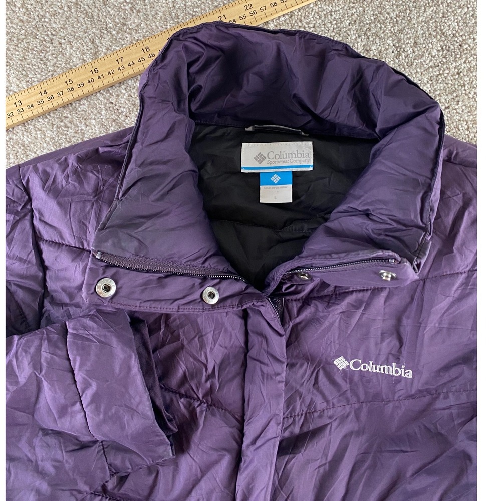 Columbia Womens Purple L Quilted Puffer Jacket Full Zip Insulated Coat Warm Prep